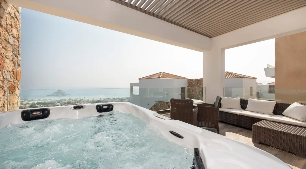 Junior Suite Outdoor Jacuzzi with Sea View at White Rock of Kos