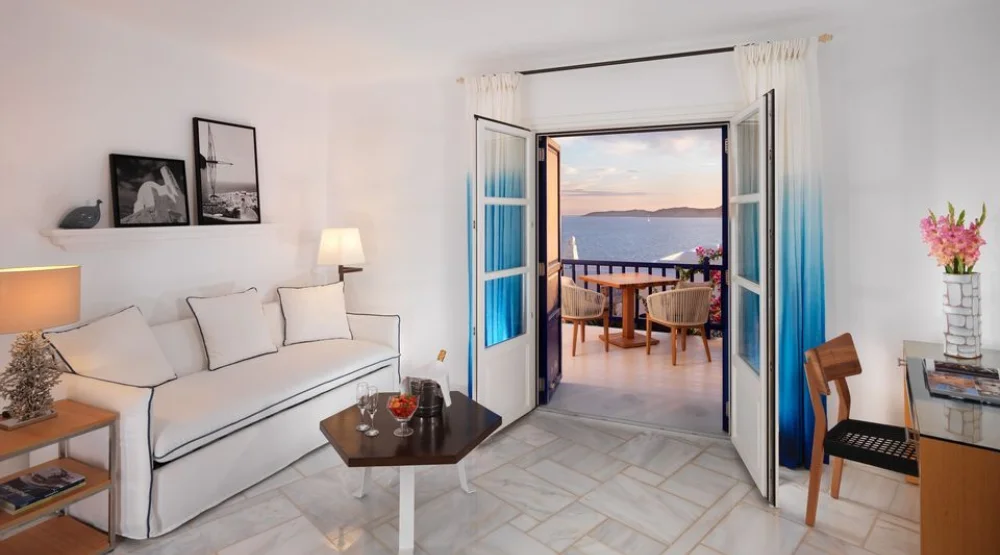 Junior Suite Sea View Sep. Living Room at Mykonos Grand Hotel & Resort