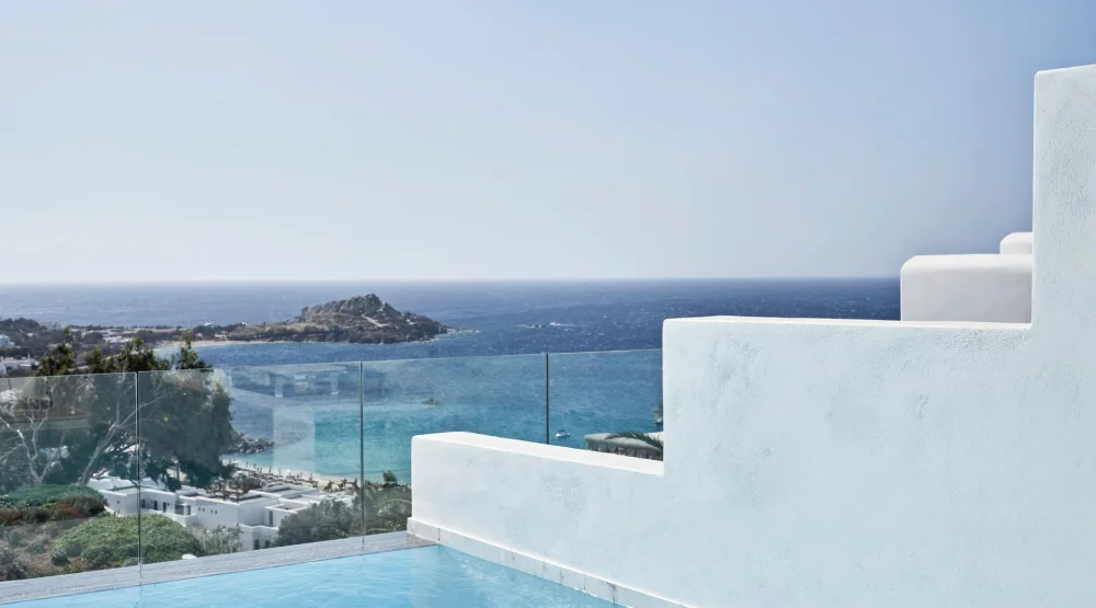 True Blue with Heated Private Pool & Sea View at Myconian Ambassador, Relais & Chateaux