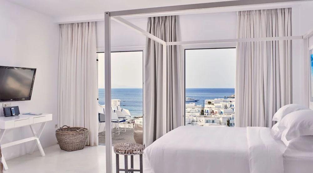 True White Suite with Private Jacuzzi & Sea View at Myconian Ambassador, Relais & Chateaux
