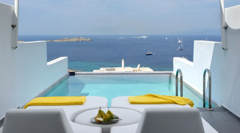 Aeon Superior Room with Sea View & Private Pool at Myconian Korali, Relais & Chateaux