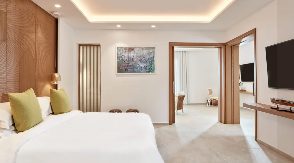 Ortigia Two Bedroom Suite with Sea View Outdoor Jacuzzi & Private Pool at Myconian Korali, Relais & Chateaux