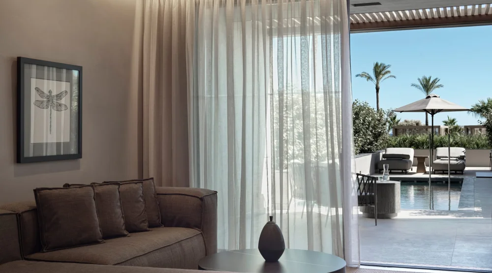Open Plan Suite Partial Sea View with Private Pool at Ammades All Suites Beach Hotel